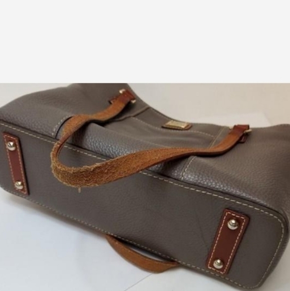 Dooney & Burke Pebble Leather Small Lexington Shopper Elephant Gray Tan - Picture 4 of 5